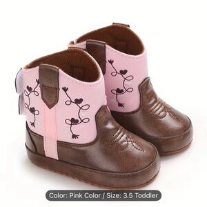 Brown and Pink Infant Baby Cowgirl Boots Sz 3.5